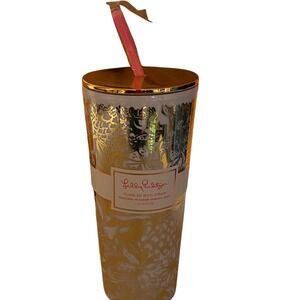 Lilly Pulitzer 24oz Tumbler with Straw Safari Sangria Gold Metallic Lid New
